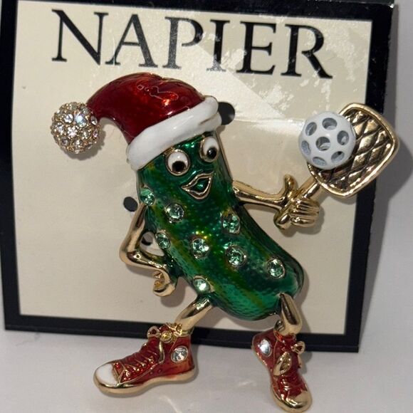Napier Christmas Pickle  Ball Brooch - Picture 2 of 4